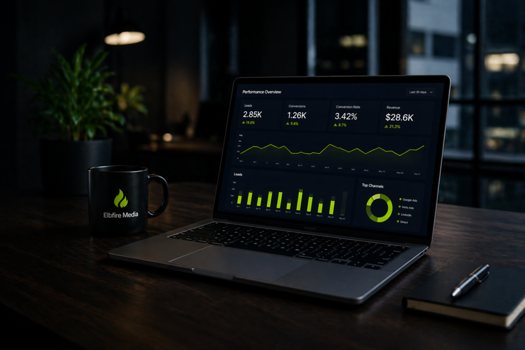 Arbeitsplatz mit Marketing-Dashboard